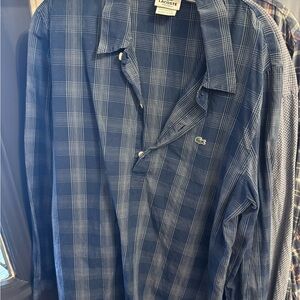 Lacoste Men's Blue Plaid Button Down Shirt